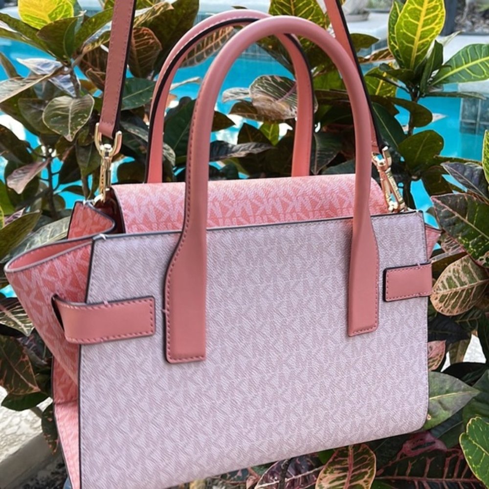 Michael Kors Carmen Medium Color-Block Logo Flap Satchel Sherbert - Picture 4 of 16